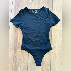 ZYIA Black Short-Sleeve Scoop Neck Bodysuit